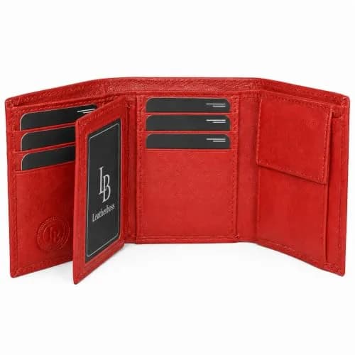LB LEATHERBOSS Boys Slim Compact Trifold Wallet with ID and Coin Pocket (Red) | Genuine Leather thumbnail 5