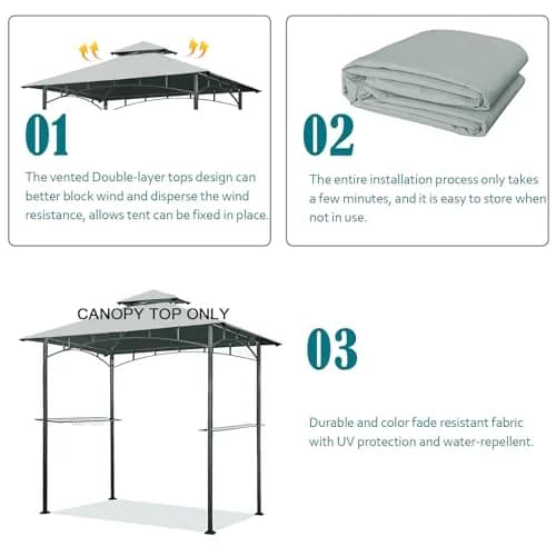 Wonwon Grill Gazebo Replacement Canopy Top 5x8 ft | Double Layer Ventilated Cover for Model L-GG001PST-F thumbnail 5