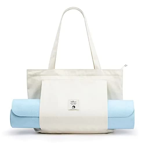 WLLWOO Yoga Mat Carrier Bag for Women Canvas Carryall Tote Gym Pilates | Large Capacity, Durable Cotton Canvas, Zipper Closure thumbnail 1