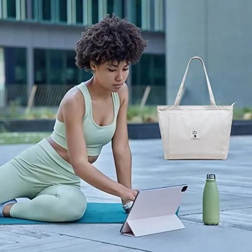 WLLWOO Yoga Mat Carrier Bag for Women Canvas Carryall Tote Gym Pilates | Large Capacity, Durable Cotton Canvas, Zipper Closure thumbnail 6