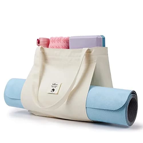 WLLWOO Yoga Mat Carrier Bag for Women Canvas Carryall Tote Gym Pilates | Large Capacity, Durable Cotton Canvas, Zipper Closure thumbnail 7