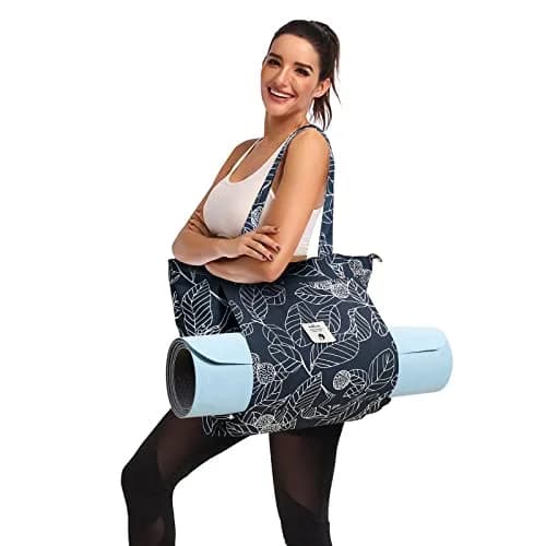 WLLWOO WLLWOO Yoga Bags for Women with Yoga Mats Bags Carrier Carryall Canvas Tote for Pilates Shoulder for Travel Office Beach Workout (Leaf) thumbnail 5