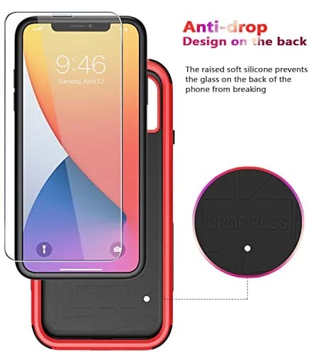 Diverbox Heavy Duty Protection Case for iPhone 11 | Shockproof & Dropproof with Tempered Glass Screen Protector (6.1 inch, Red) thumbnail 4