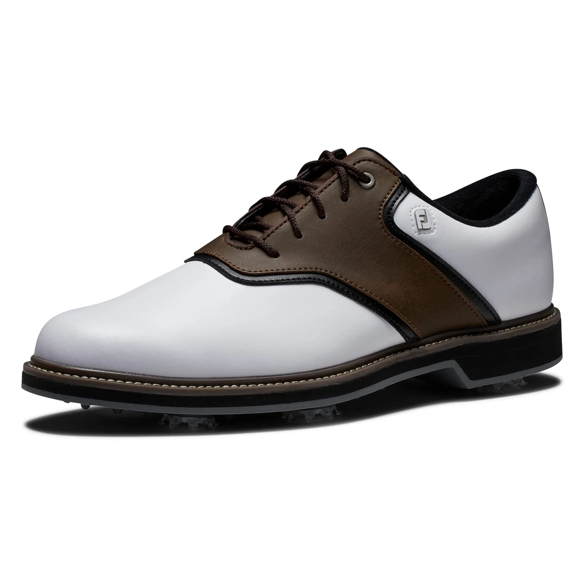 FootJoy Mens FJ Originals Previous Season Style Golf Shoe, White/Brown, 8 Wide US | Classic Golf Traction & Style - main product image
