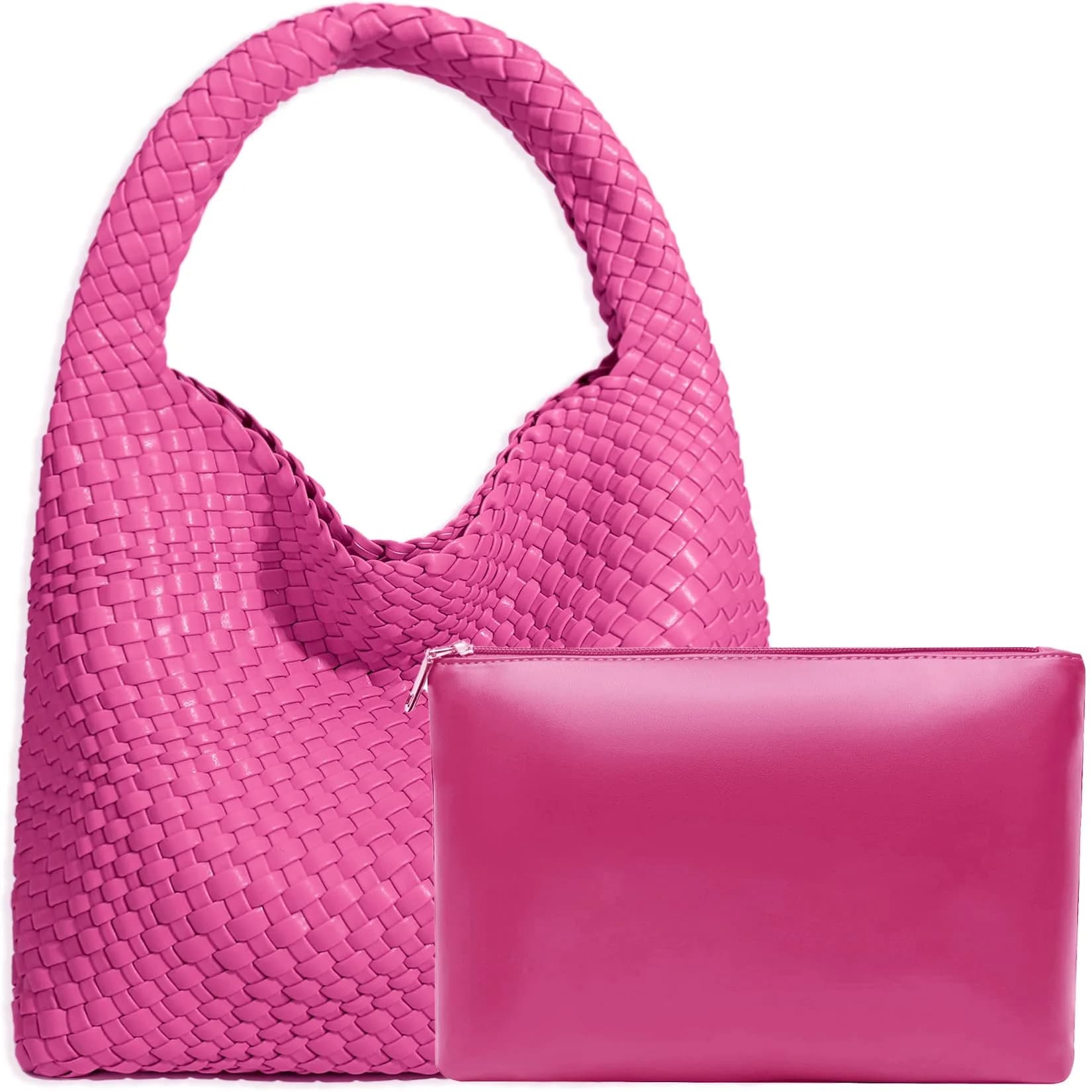 JINMANXUE Woven Tote Bag for Women, Large Vegan Leather Hobo Handbag, 39.6cm (15.6in) | Chic Retro Style — Rose Red