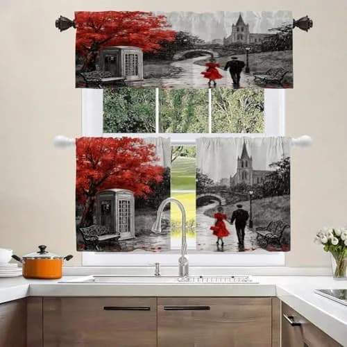 Shrahala Black and White Europe England Landmark Blackout Short Curtains 52x18 in | Thermal Insulated Window Treatment thumbnail 8