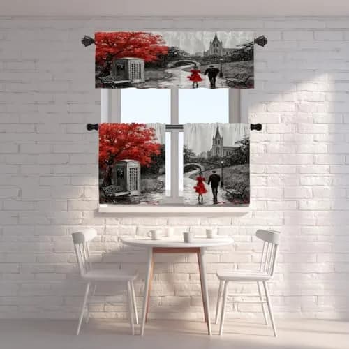 Shrahala Black and White Europe England Landmark Blackout Short Curtains 52x18 in | Thermal Insulated Window Treatment thumbnail 2
