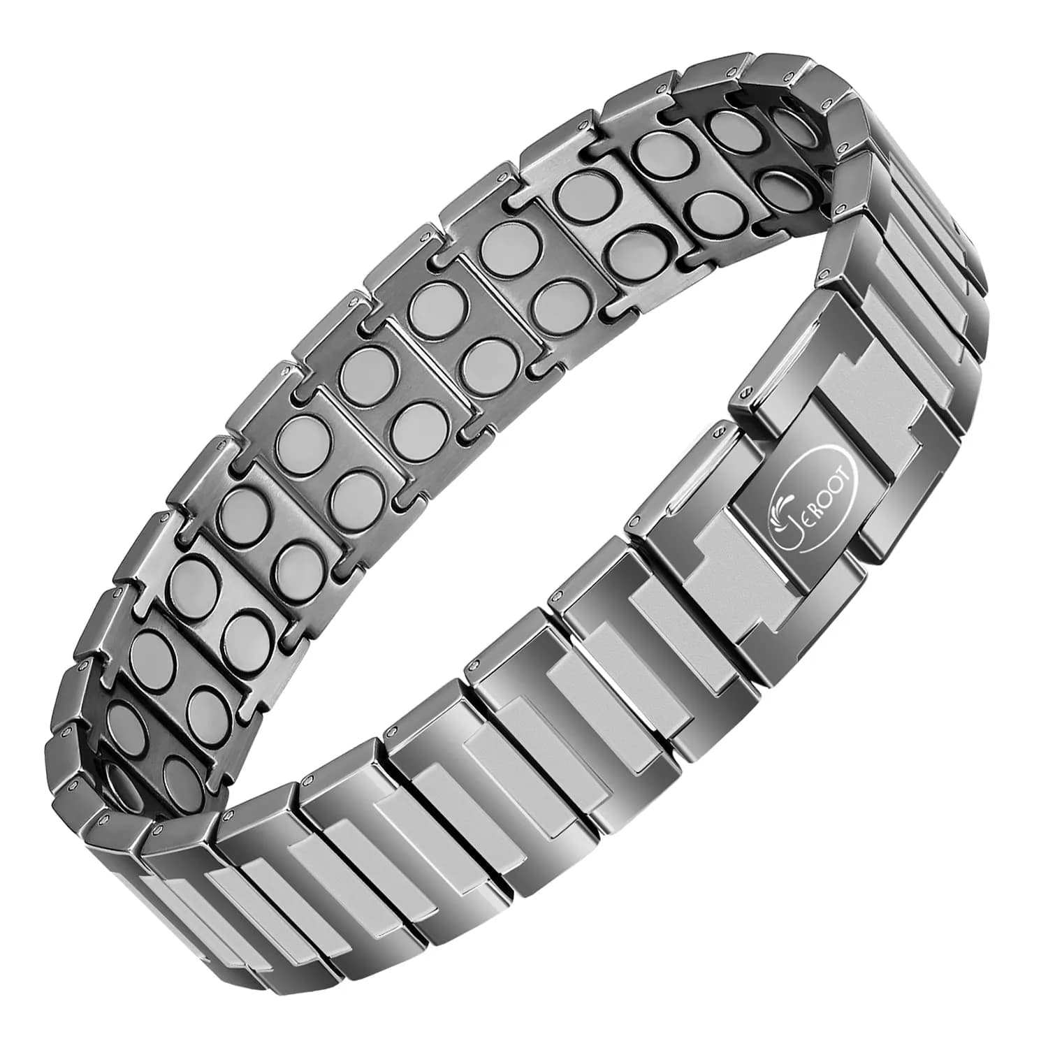 JEROOT Magnetic Bracelet for Men, Pure Titanium Double Row 3500 Gauss Magnets | 22cm (8.6 inches) Adjustable — Titanium