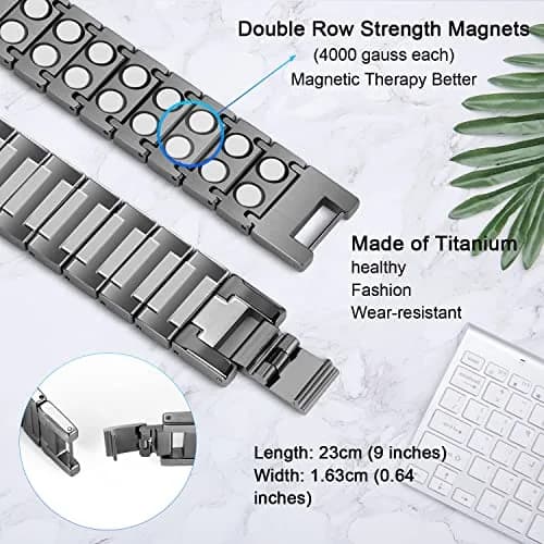 JEROOT Magnetic Bracelet for Men, Pure Titanium Double Row 4000 Gauss Magnets | Adjustable 23cm (9") thumbnail 2