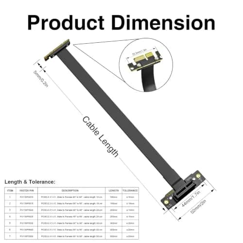 10Gtek PCIe 3.0 x1 Riser Cable 20cm (0.66ft) | Male 90° to Female 90° EMI-Shielded GPU Jumper Cable thumbnail 5