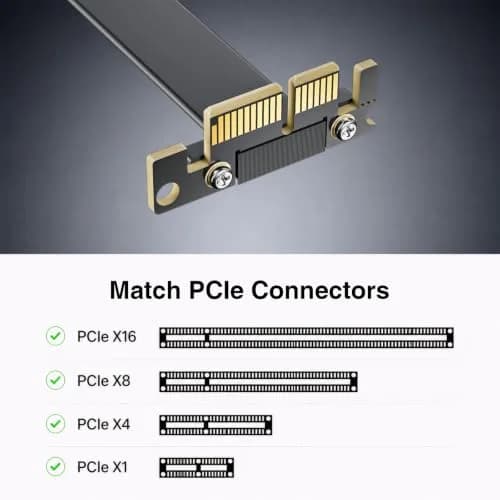 10Gtek PCIe 3.0 x1 Riser Cable 20cm (0.66ft) | Male 90° to Female 90° EMI-Shielded GPU Jumper Cable thumbnail 2