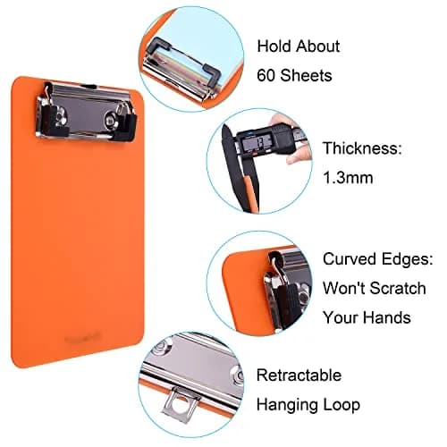Wisdompro 2 Pack Mini Clipboards 4x6 Small Clip Board Transparent/Orange | Compact, Durable & Multi-purpose thumbnail 5