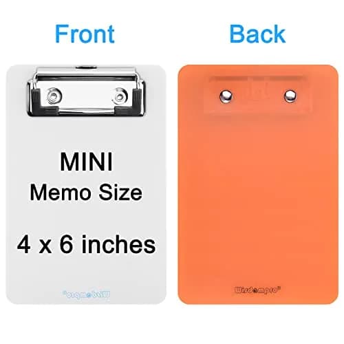 Wisdompro 2 Pack Mini Clipboards 4x6 Small Clip Board Transparent/Orange | Compact, Durable & Multi-purpose thumbnail 3
