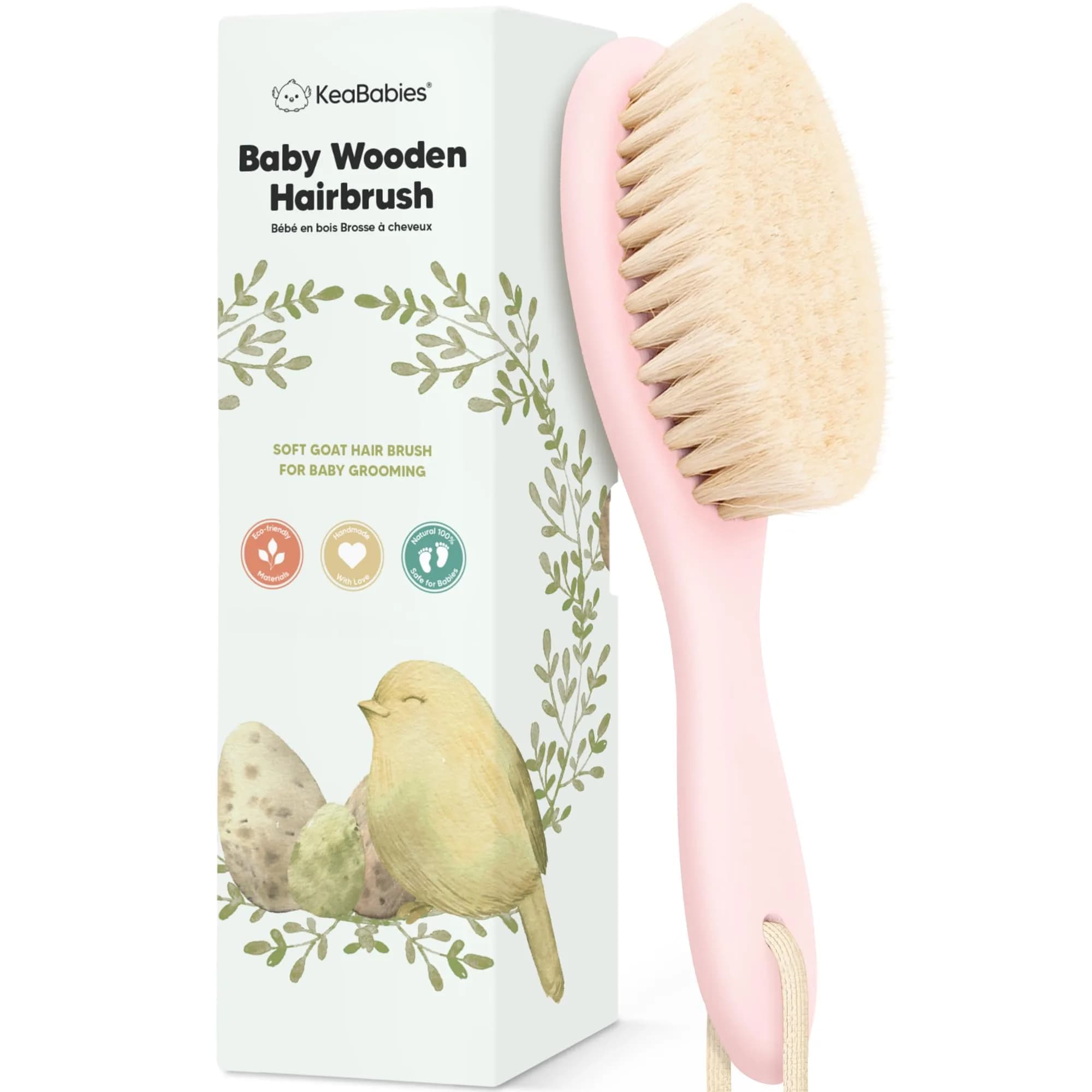 KeaBabies Wooden Baby Hair Brush for Toddler & Infant Cradle Cap (Blush, Regular 7.25" x 2") | Soft Goat Bristles for Scalp & Hair Growth