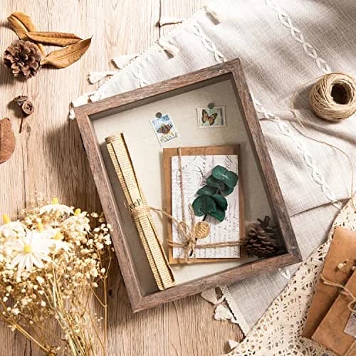 Califortree 8x10 Shadow Box Frame with Linen Back & Magnetic Door | Rustic Brown Display Case for Photos & Mementos thumbnail 7