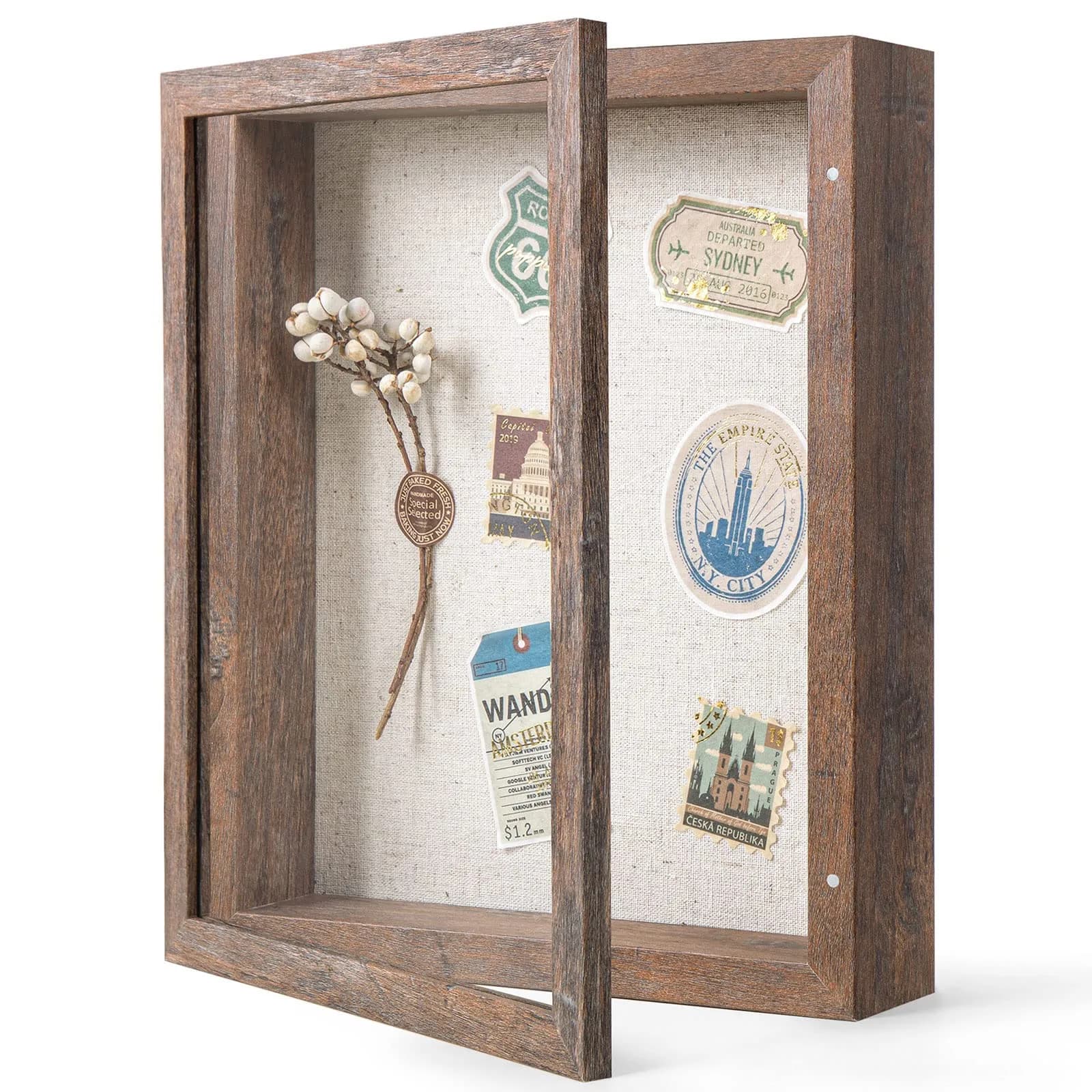 Califortree 8x10 Shadow Box Frame with Linen Back | Rustic Wall Display with Glass & Push Pins — Rustic Brown / 8x10