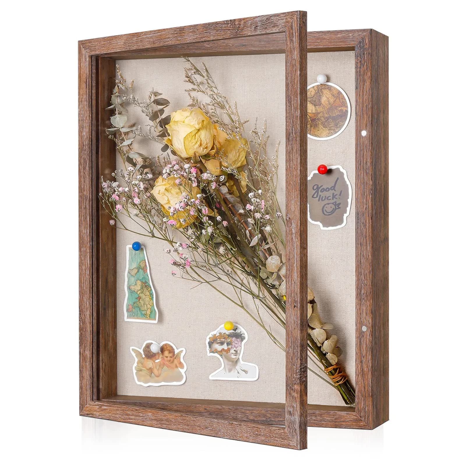 Califortree 8x10 Shadow Box Frame with Linen Back | Rustic Wall Display with Glass & Push Pins — Rustic Brown