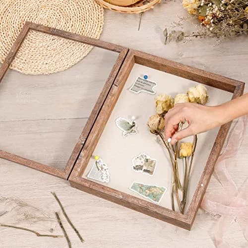 Califortree 11x14 Shadow Box Frame with Linen Back | Rustic Brown Display Case thumbnail 4