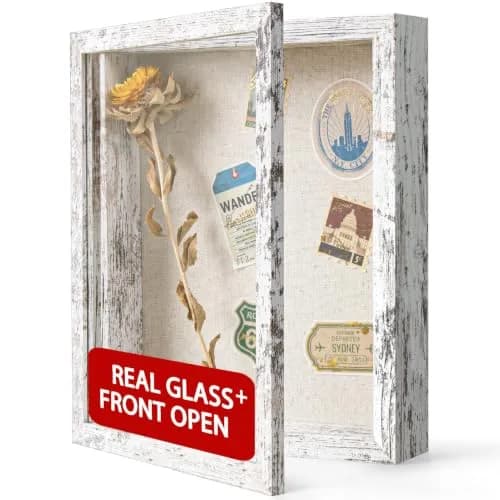 Califortree 8x10 Shadow Box Frame with Linen Back | Rustic Wall Display with Glass & Push Pins thumbnail 1