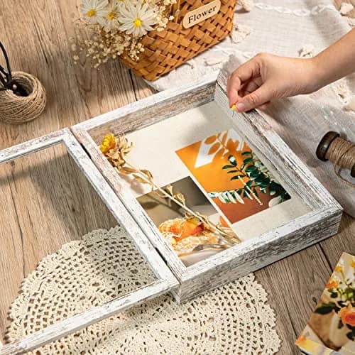 Califortree 8x10 Shadow Box Frame with Linen Back | Rustic Wall Display with Glass & Push Pins thumbnail 4