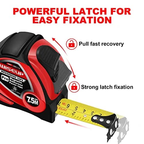 WISEUP Industrial Magnetic Tape Measure 16 FT (4.88 m) with Fractions & Metric | Durable Steel Blade & Auto-Lock thumbnail 5