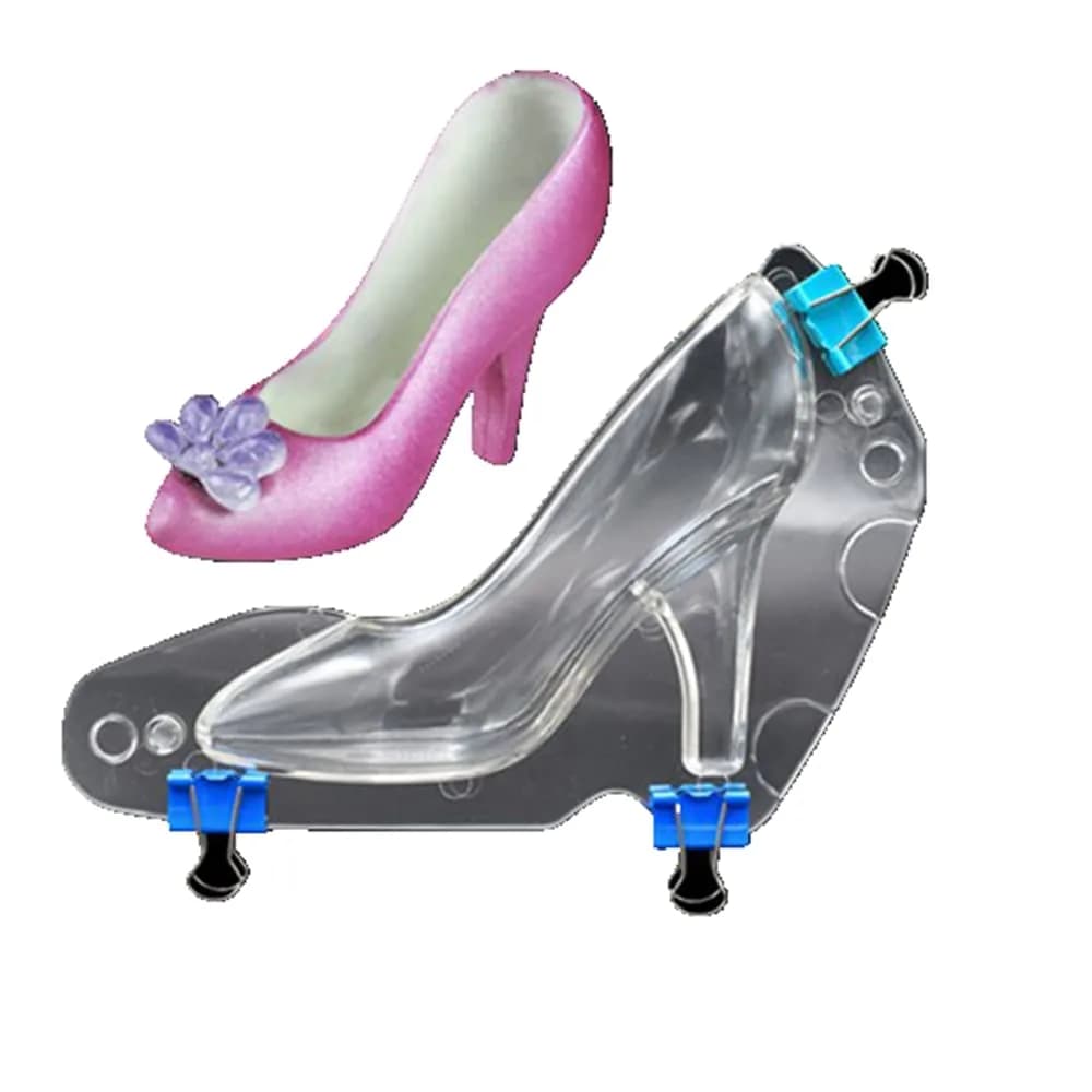 TUKE 3D Polycarbonate Chocolate Mold with Clips High Heel Shoe | Food Grade Candy & Cake Decoration (L 7.8 x 6.8 x 2.88inch) - main product image