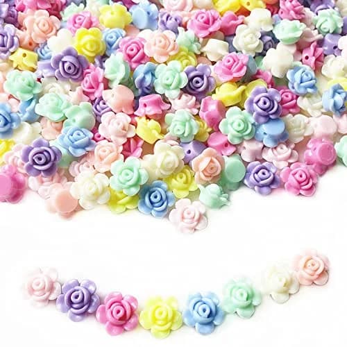 Jmassyang Acrylic Rose Beads 12mm | Colorful Flat Back Spacer for Jewelry DIY (600 pcs) thumbnail 1