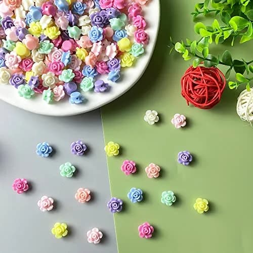 Jmassyang Acrylic Rose Beads 12mm | Colorful Flat Back Spacer for Jewelry DIY (600 pcs) thumbnail 6
