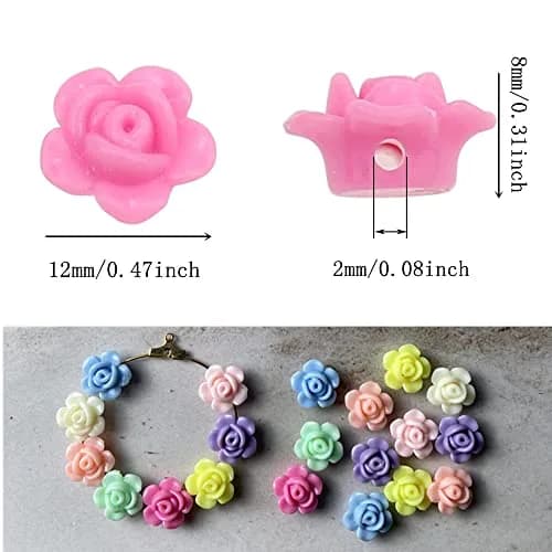 Jmassyang Acrylic Rose Beads 12mm | Colorful Flat Back Spacer for Jewelry DIY (600 pcs) thumbnail 2