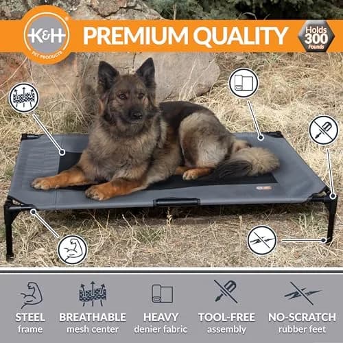 K&H Pet Products Outdoor Elevated Dog Bed Cooling Raised Cot Charcoal XL 50x32in | Breathable Mesh for All-Season Comfort thumbnail 2