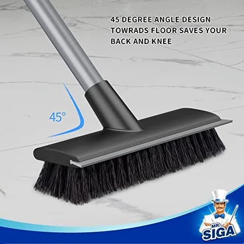 MR.SIGA Floor Scrub Brush with Long Handle & Squeegee, 22.1cm Head | Scrubbing Tools for Tile & Bathroom thumbnail 5