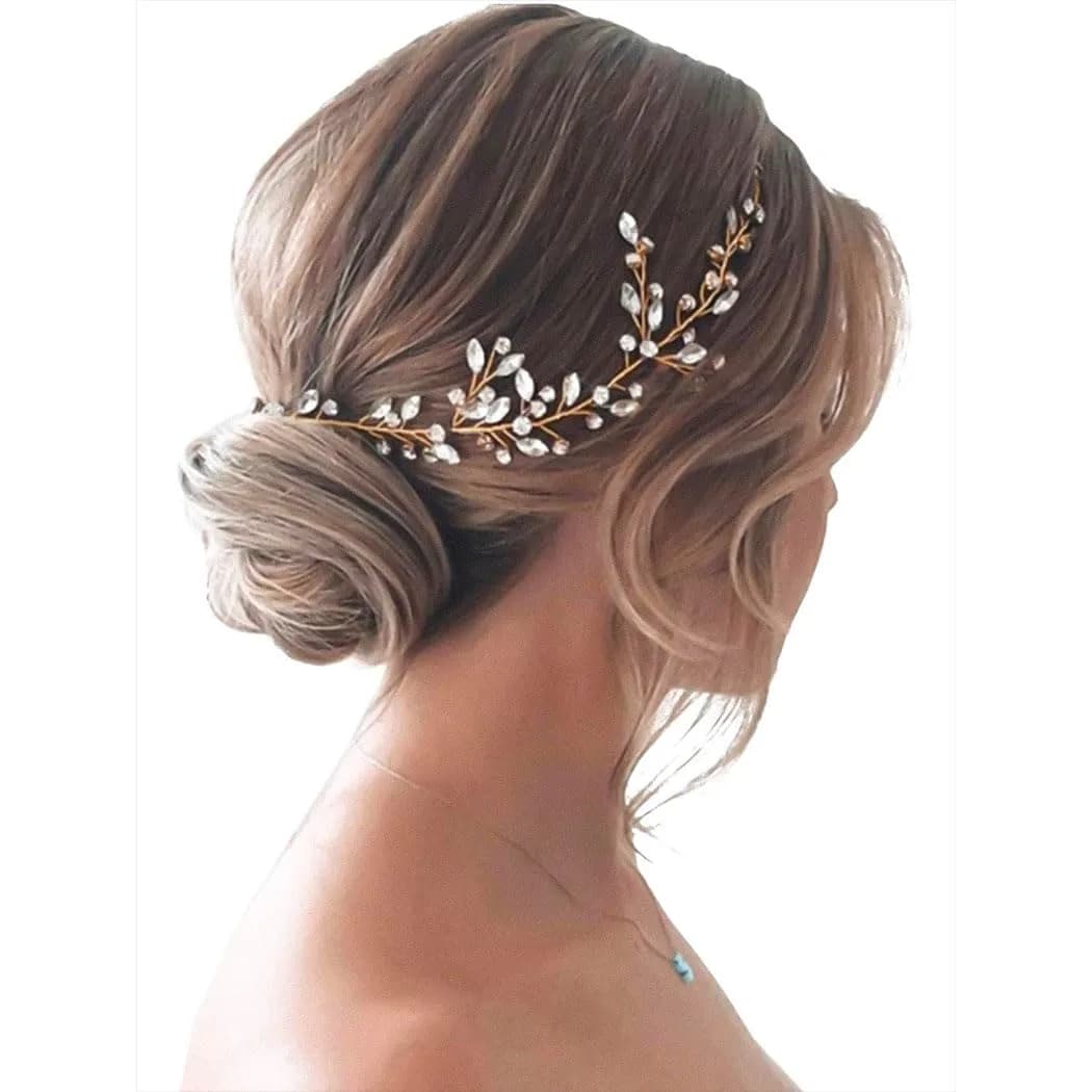 JAKAWIN Rhinestone Wedding Hair Piece Bridal Hair Accessories for Women 45 cm (17.7 in) | Elegant Crystal Hair Vine — 3 A Gold