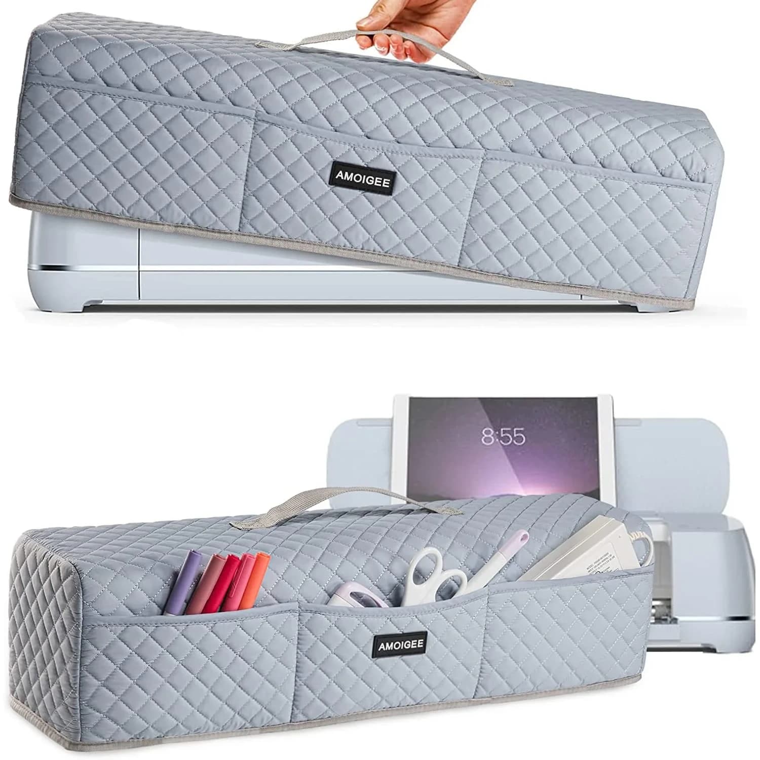 AMOIGEE Padded Dust Cover for Cricut Maker 4/3 & Explore 4/3/Air 2 w/Handle | Protects Machines from Dust & Scratches — Grey / For Maker & Explore 4