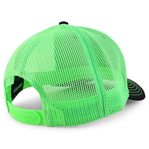 Armycrew Oversize XXL Low Profile Two Tone Mesh Back Trucker Baseball Cap - Black Neon Green | Big Head Fit thumbnail 3