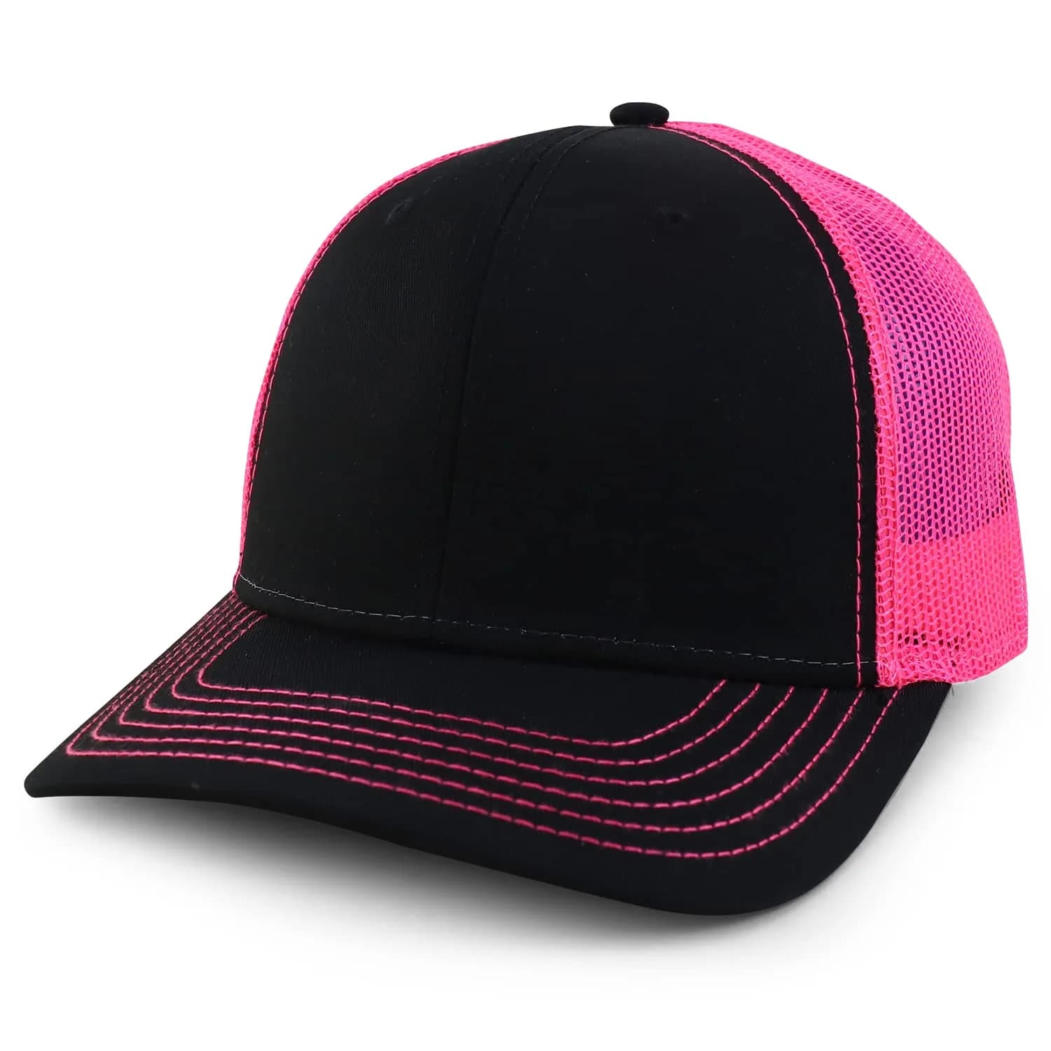 Armycrew Oversize XXL Low Profile Two Tone Mesh Back Trucker Baseball Cap - Charcoal Black - 2XL — Black Neon Pink / XX-Large