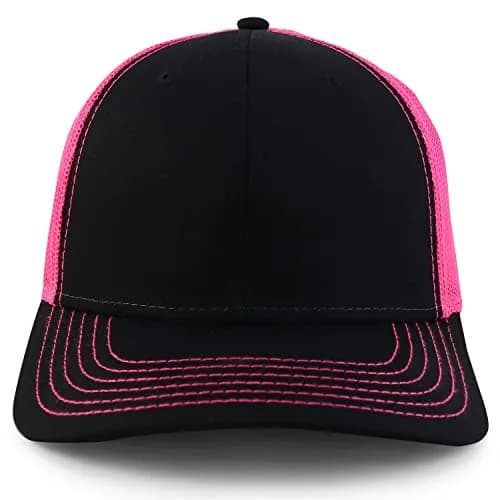 Armycrew Oversize XXL Low Profile Two Tone Mesh Back Trucker Baseball Cap Black Neon Pink | Fits Big Head Sizes Up to XXL thumbnail 2