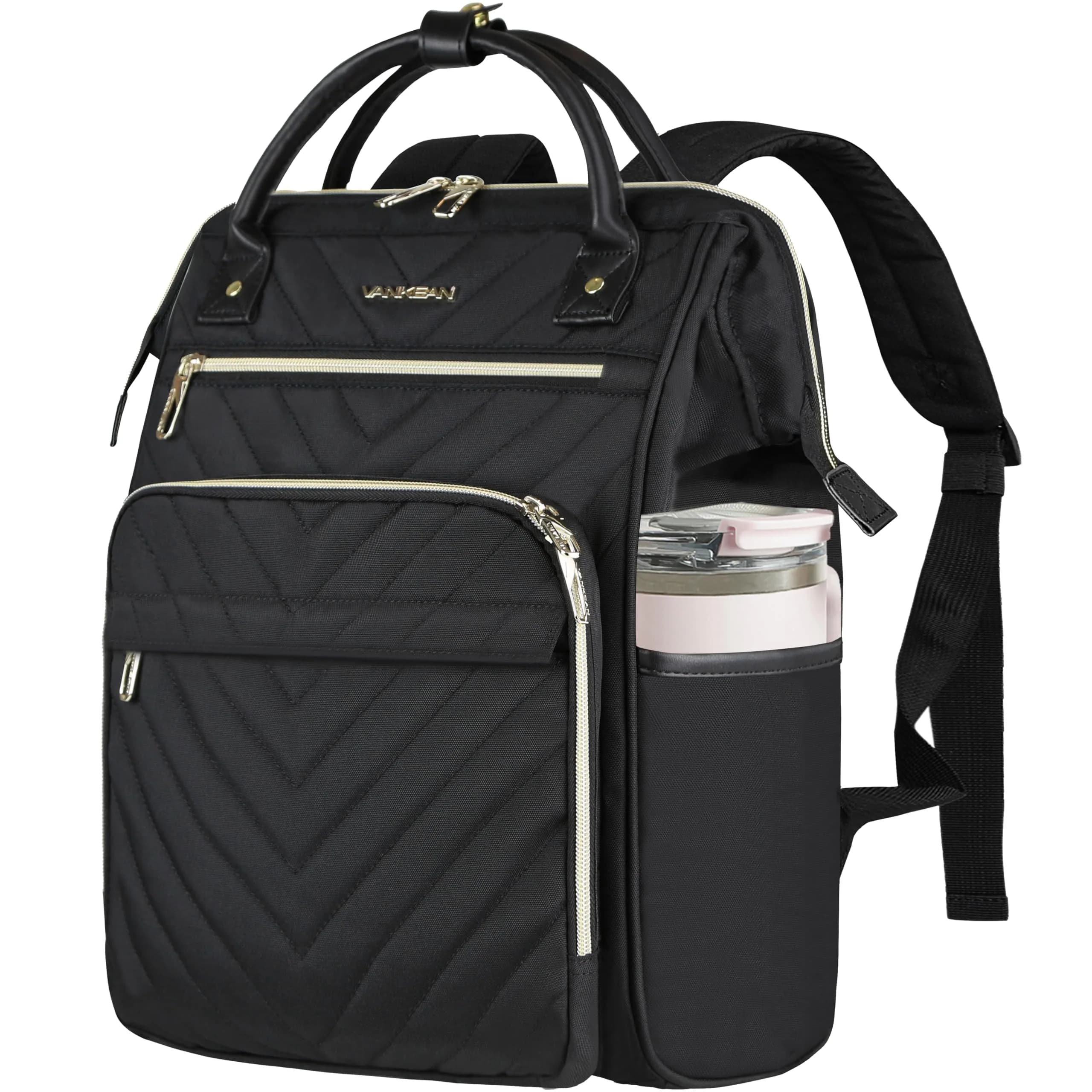 VANKEAN 17.3 Inch Laptop Backpack Quilted Black | Large Capacity Water-Resistant Travel Bag - main product image