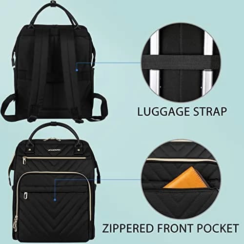 VANKEAN 17.3 Inch Laptop Backpack Quilted Black | Large Capacity Water-Resistant Travel Bag thumbnail 3