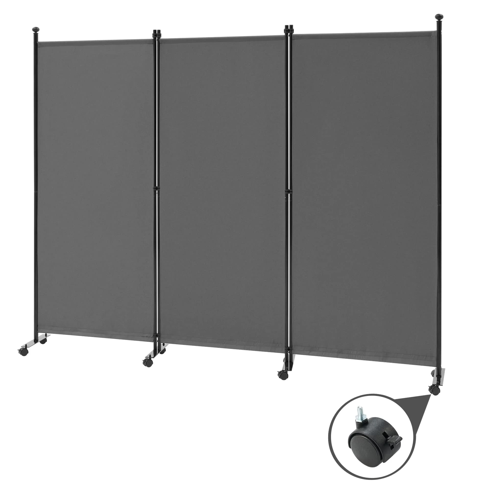 Spurgehom 3 Panel Folding Room Divider Privacy Screen 208 cm (102" W x 71" H) | Freestanding Beige Fabric Partition — Grey / 3 Panel with Wheels