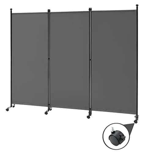 Spurgehom 3 Panel Rolling Room Divider Grey 218.44 cm (86" W x 71" H) | Freestanding Privacy Screen with Wheels thumbnail 1