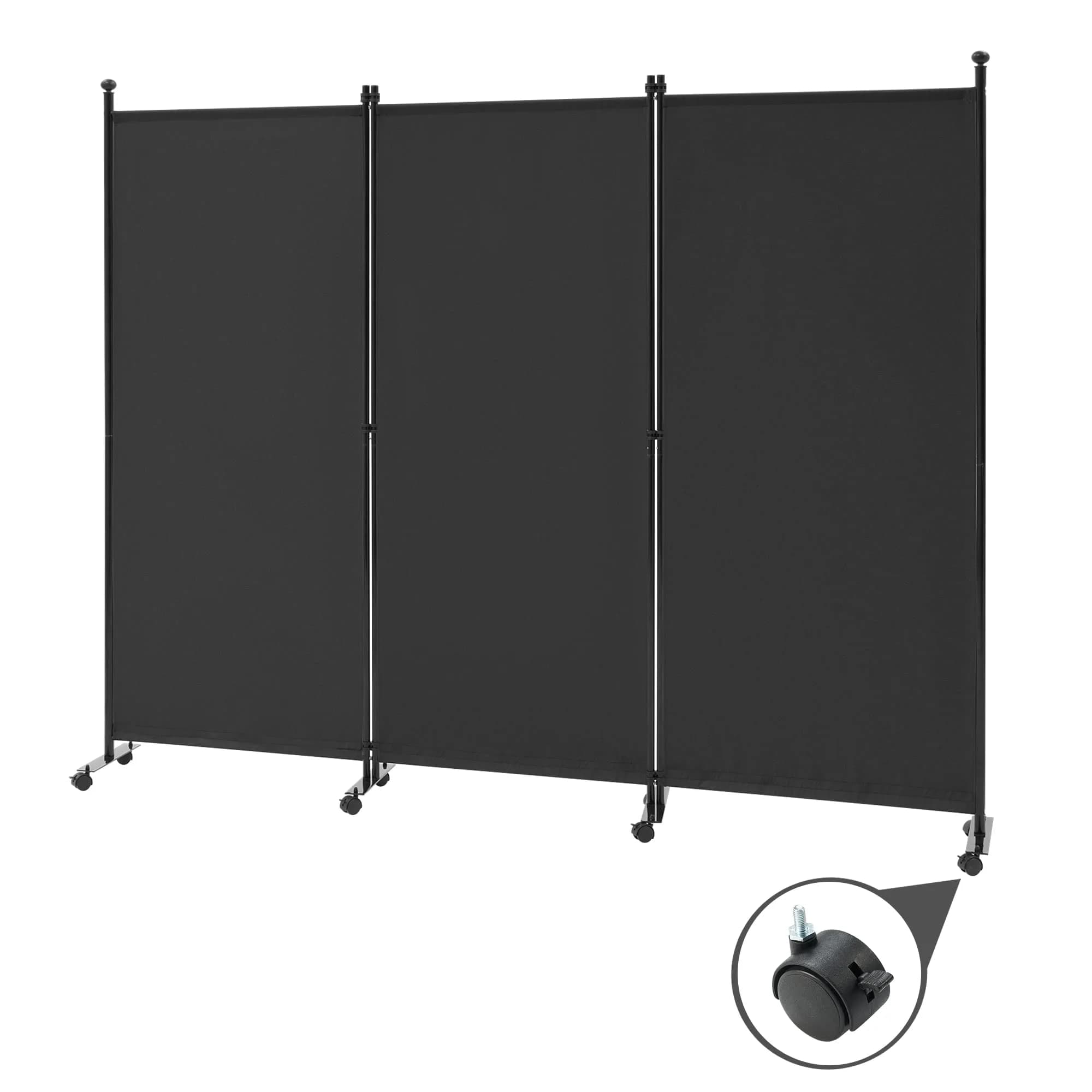 Spurgehom 3 Panel Folding Room Divider Privacy Screen 208 cm (102" W x 71" H) | Freestanding Beige Fabric Partition — Black