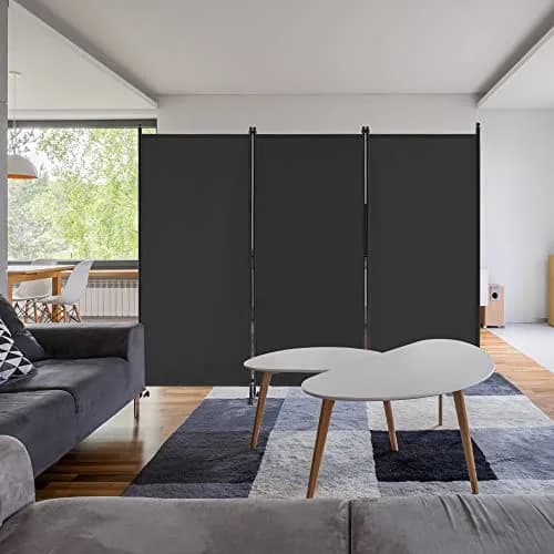 Spurgehom 3 Panel Rolling Room Divider with Wheels, Black Fabric Privacy Screen 223.5cm (88" W x 71" H) | Freestanding Foldable Partition thumbnail 2
