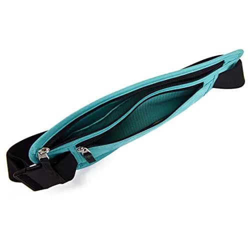 DAITET RFID Blocking Money Belt Slim Fanny Pack for Travel, Running, Passport Holder, Phone, Cash (Black Mint Green) thumbnail 6
