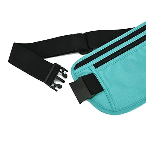 DAITET RFID Blocking Money Belt Slim Fanny Pack for Travel, Running, Passport Holder, Phone, Cash (Black Mint Green) thumbnail 2