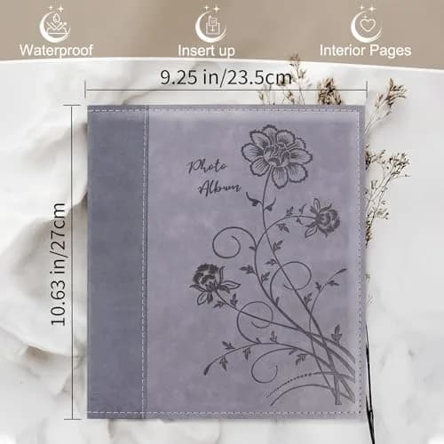 Miaikoe 8x10 Photo Album 100 Vertical Photos | Grey Leather Cover Bookshelf Album thumbnail 2