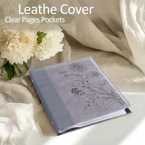 Miaikoe 8x10 Photo Album 100 Vertical Photos | Grey Leather Cover Bookshelf Album thumbnail 4