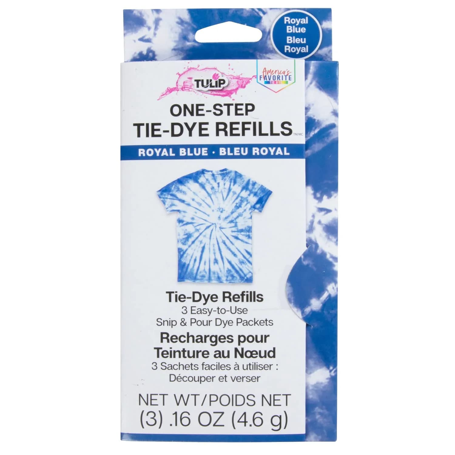 Tulip One-Step Tie-Dye Kit , 3 Fabric Dye Refill Packs, Pink | Eco-Friendly, Bold Colors, 4 oz. Pack — Royal Blue