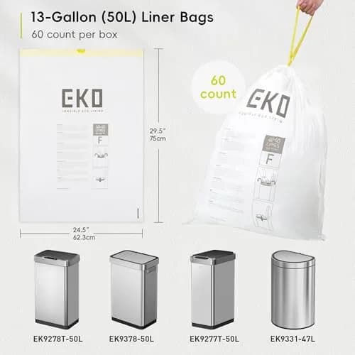 EKO 13 Gallon / 40-60 Liter Drawstring Trash Bags, 60 Count | Leak-Resistant Extra-Strong Garbage Bags thumbnail 6