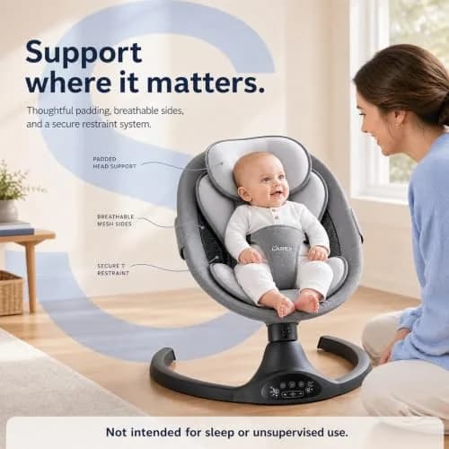 Larex Baby Swing | 5 Speeds, Bluetooth & Remote Control, Black, Large thumbnail 6