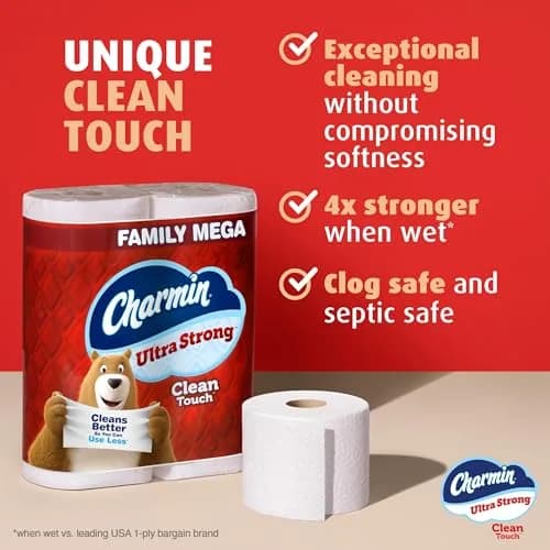 Charmin Ultra Strong Clean Touch 2-Ply Toilet Paper, 18 Family Mega Rolls (4950 Sheets) | 4X Stronger When Wet thumbnail 2